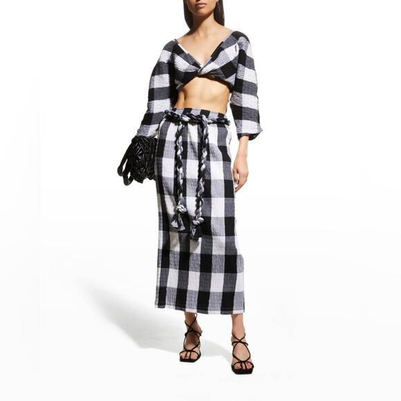 Mara Hoffman Justine Gingham Twist-Front Crop Top - Picture 1 of 8